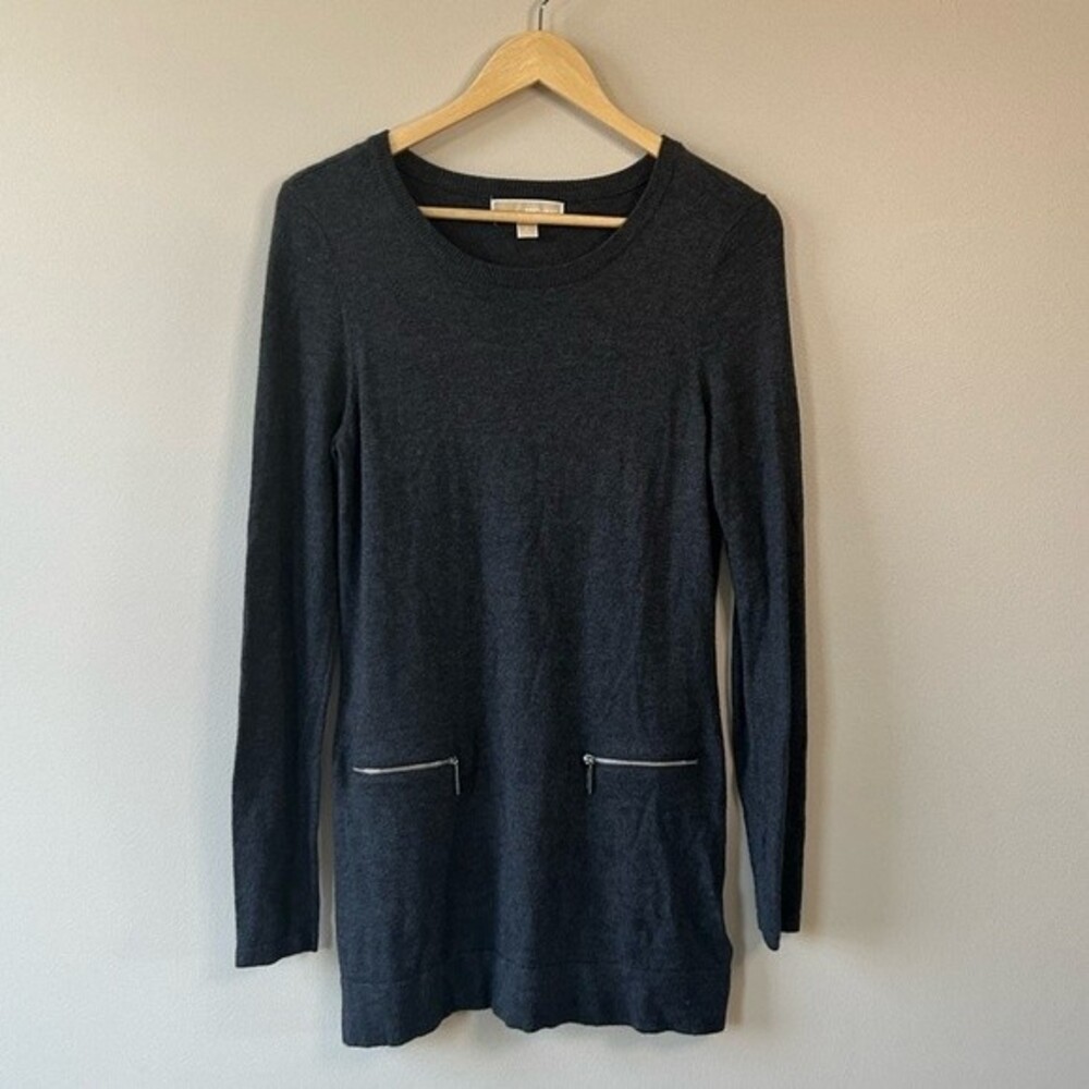 Michael Kors Gray Knit Crewneck Long Sleeve Tunic Length Sweater Size Small